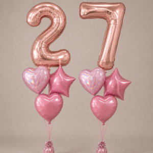 Arreglo de Globos Cumpleaños con Número y Corazones - Rosa Gold y Rose
