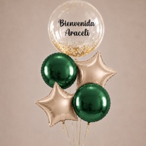 Arreglo de Globos Nacimiento Burbuja Personalizable - Beige y Verde