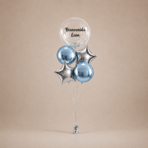 Arreglo de Globos Nacimiento Burbuja Personalizable - Plateado y Celeste