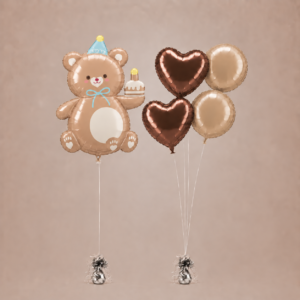 Arreglo de Globos Osito con Torta y Velita